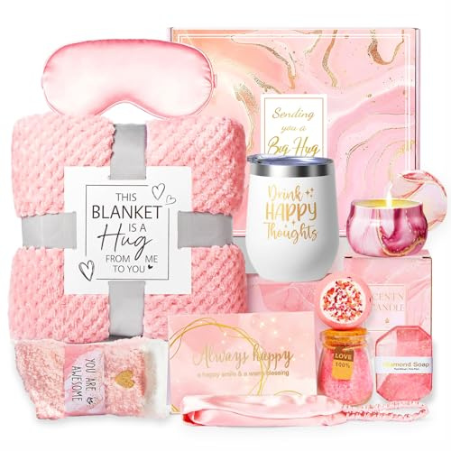 Birthday Pamper Gifts for Women 11PCS,Self Care Get Well Soon Gift Baskets | 39x59in Fleece Blanket,12oz Tumbler,Bath Salts,Handmade Soap,Flower Bath Bomb,Christmas Gifts for Her Mom Friend Sister Wife