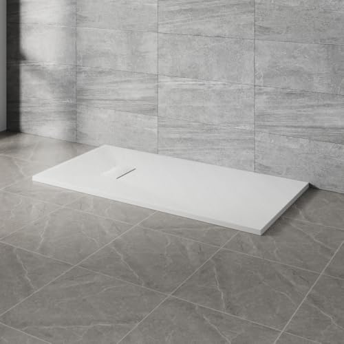 NRG 1400x700mm SMC Rectangle Shower Tray White with Fast Flow Waste for Bathroom Enclosures