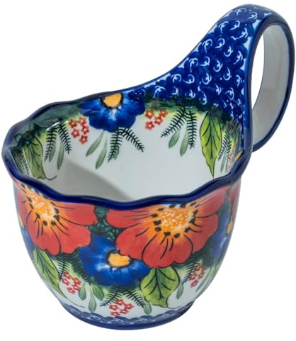 ALMA 16oz Large Soup Bowl Microwave Safe, Floral Soup Bowl with Handle | Handpainted,Microwave oven,Dishwasher Safe,Bowl for Soup,Stew,Ice cream,Ideal Gift for Women Soup Lovers