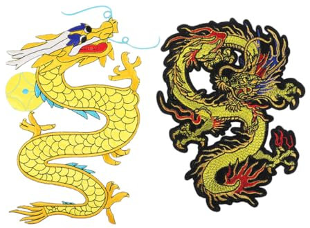 NUOBESTY 2 Stück Drachen Applikationen für Kleidung Große Stickapplikationen Selbstgemacht Nähpatches Bekleidungszubehör für Jacken Kostümdekoration Nähzubehör