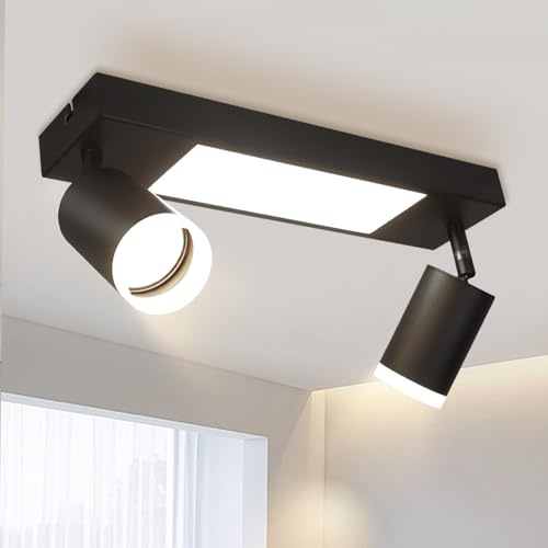 cupgow Deckenleuchte LED Deckenstrahler 2 Flammig - Deckenlampe Schwarz GU10 3000k 20W Warmweiß Schlafzimmerlampe Schwenkbar 350° Deckenspot für Küche Wohnzimmer Flur Korridor