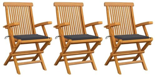 Xichuzi Gartenstühle mit Anthrazit Kissen, Gartenmöbel, Balkonstühle, Hochlehner, Balkonmöbel, Bistrostuhl, Garten Stühle, Sit Möbel, Armlehnenstuhl, 3 STK. Massivholz Teak