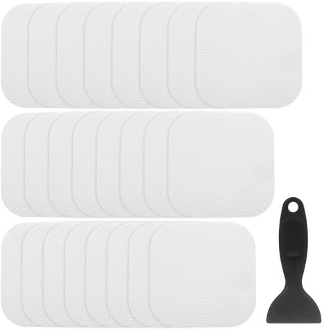 QUARKZMAN 24 Piezas de Pegatinas Antideslizantes para Bañera Ducha Piso 4 Cinta Adhesiva Antideslizante Estilo Cuadrado con Raspador para Baño Cocina Escalones de Bañera, Blanco