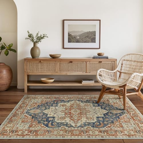 BEIMO Tappeto Salotto Pelo Corto Vintage, Tappeto Camera Da Letto, Tappeti Antiscivolo Lavabile, Tappeti Persiano per Cameretta, Soggiorno, Sala, Scendiletto, Arancione, 120x170cm