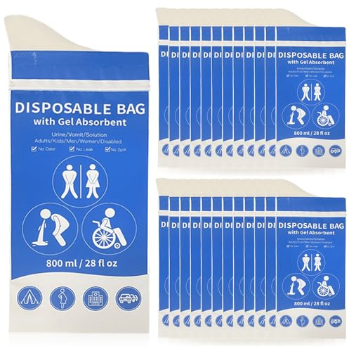 Einweg-Urinbeutel, 24 Stück Tragbarer Urinbeutel für Unterwegs 800ml, Pinkelbeutel, Gel-Urinbeutel, Reisetoilette, Notfall Toiletten, Kotztüten, Reise-Urinal für Männer, Frauen, Schwangere, Kinder
