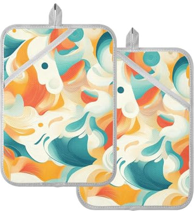 Presine da cucina, resistenti al calore, moderne, con arte astratta, colorata, per cucina, con tasche, cuscinetti caldi, guanti da forno, confezione da 2