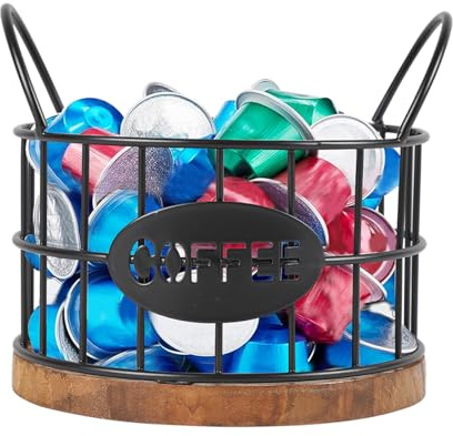 ZoeQide Porta capsule di caffè in legno e metallo, organizer per 15-20 capsule e 40 filtri, contenitore per caffè con base in legno, per cucina, angolo caffè, piano di lavoro, attraente Capsule Basket