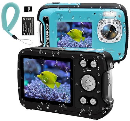 YEEIN 4K Underwater Camera 48MP Autofocus Selfie Dual Screen Waterproof Camera with Floating Strap and 32GB Card, 17FT Compact Waterproof Digital Camera, Underwater Camera for Snorkeling