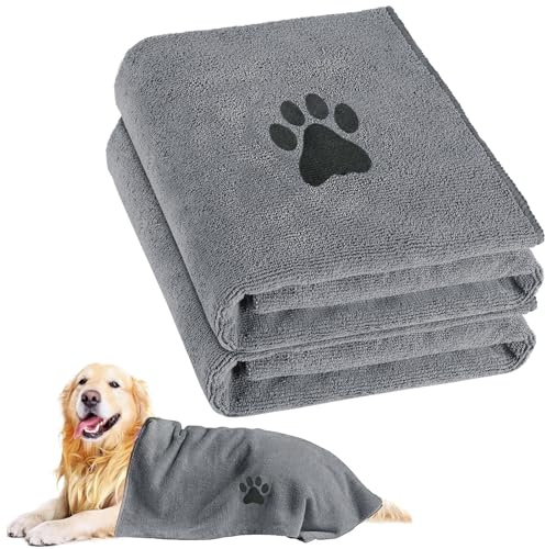 Teouuas 2 Stück Hundehandtuch, 50 x 100 cm Hunde Handtuch, Hundehandtuch Extra Saugfähig, Grau Schnelltrocknend Handtuch Hund, Weiches Haustier handtücher für Hunde, Katzen, Andere Haustiere