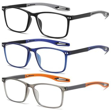 FUGLUS 3 Pares Gafas de Lectura con Filtro Luz Azul para Hombre - Diseño Deportivo Elegante, Ligeras y Antideslizantes para Uso en Trabajo, Hogar y Ocio