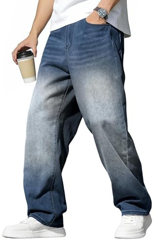 JMIERR Jeans Herren Baggy Weite Jeans Hose Herren Stretch Vintage Y2K Hip Hop Denim Hosen Loose Fit Streetwear Freizeithosen, Segelblau XXL