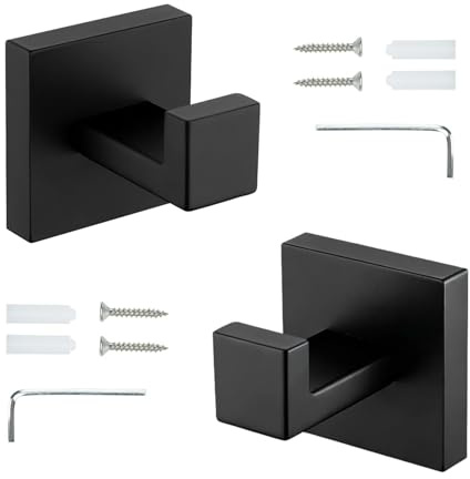 sitengjun 304 Edelstahl Schwarz Handtuchhaken,2 Stück Handtuchhaken zum Bohren,SUS 304 Edelstahl Wandhaken mit Schrauben Schraubenschlüssel Geliefert,für Badezimmer,Küche,Büro