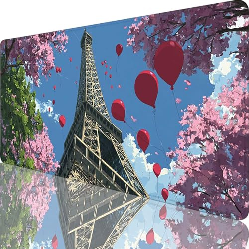 Tapis de Souris Rose 1600x800x3 mm Grand Tapis de Souris XXL Tour Eiffel sous Main Bureau Gamer, à Bords Cousus, Base en Caoutchouc Antidérapante Mouse Pad pour PC, Portable, Decoration Maison l-6668