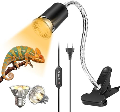 yotutun Wärmelampe Schildkröten, Reptilien Heizlampe Terrarium Lampe mit Timer UVA UVB Lampe mit 2 Basking Spot Glühbirnen E27 Lampenfassung für Schildkröte Eidechse (Schwarz, Birnen 50W + 25W)