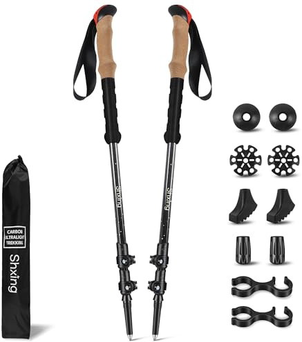 Shxing Teleskop-Wanderstöcke Carbon 2er Set, 200 g pro Stock, Schwarz