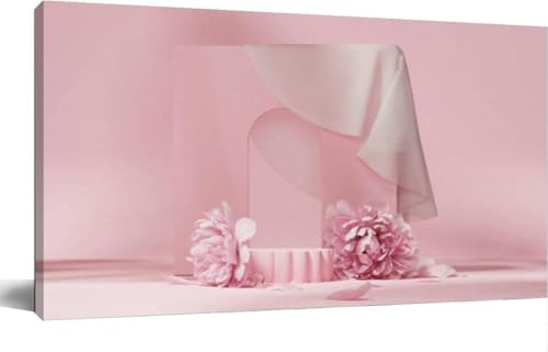 3D display podium pastel pink flower Peony blossomCanvas Wall Art Large Framed Prints Pictures Wall Decor Posters Painting Artwork for Living Room Bedroom Kitchen Bathroom 20x40
