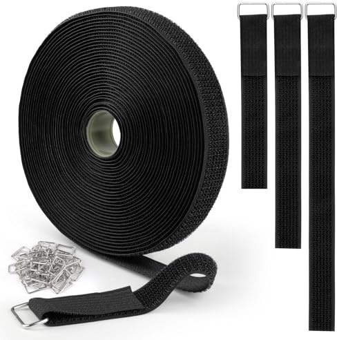 Fascette Fermacavi Riutilizzabili,10M x 2.5CM Fascette Fermacavo con 50 Fibbie,Cable Management Fascette,Fascette Nere Riutilizzabili,Fascette in Richiudibili per Organizzare Cavi,Fili,Tubi Flessibili
