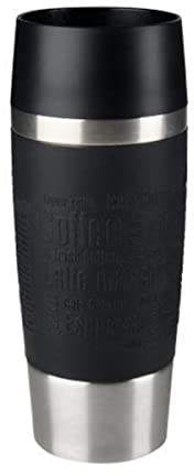 Tefal Travel Mug 0.36L, Black Silicone Sleeve, 100% Leak-Proof Thermal Mug, Double-Walled Vacuum Insulation, Hot & Cold Drinks, 360° Drinking, Easy to Open, Dishwasher-Safe, 5-Year Guarantee, K3081114