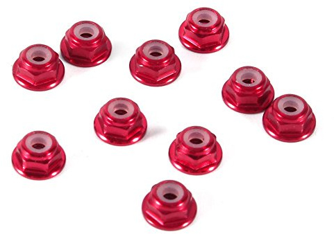 Sechskant Selbstverriegelungsmuttern, 10 Stück M2 Mutter CNC Aluminium Flansch Nylon selbstsichernde Metallmuttern Dunkelrot Sechskantmutter