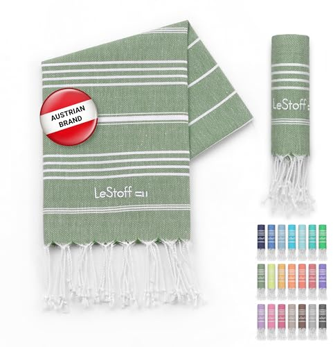 LeStoff Hammam Towel, Guest Towel, 100% Organic Cotton, 50x100 cm, Olive | Hand towel for bathroom, face, gym, travel and camping – pre-washed, lightweight, compact, absorbent and quick-drying