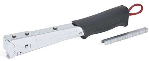 REGUR Hammertacker 19-S, robuster Schlagtacker mit rutschfestem ergonomischem Handgriff, inkl. 5000 Stück Regur Typ 11/8mm Feindraht-Klammern zur Befestigung von Dachpappen, Folien, Teerpappe