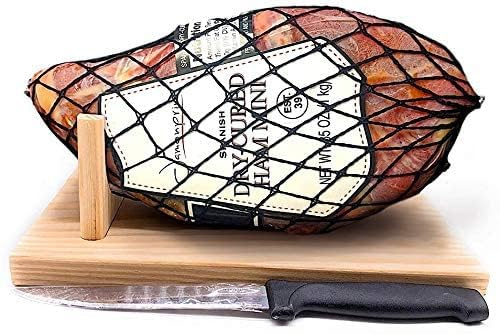Serrano Ham Cured Boneless with Ham Stand & Knife - Spanish Jamon Serrano Jamonprive - Approx. 2.2 lb or 1 Kg - GMO Free and Gluten Free