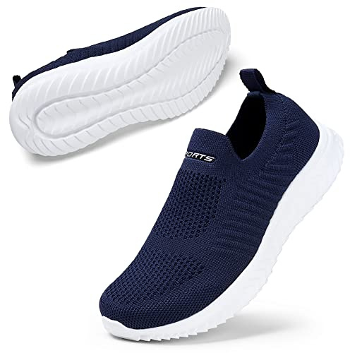 STQ Ladies Slip On Trainers Casual Women Lightweight Breathable Fit Wide Workout Shoes with Memory Foam Comfort Plantar Fasciitis Sneakers Navy Blue 6 UK