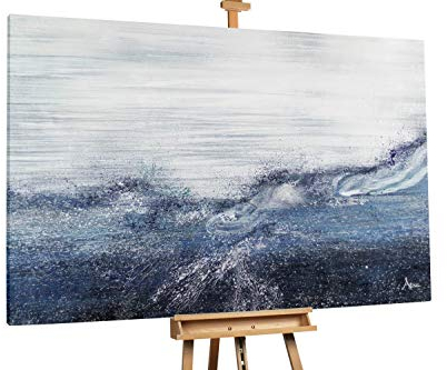 KunstLoft® XXL Gemälde 'Low Tide' 180x120cm | original handgemalte Bilder | Linien Abstrakt Blau Weiß | Leinwand-Bild Ölgemälde einteilig groß | Modernes Kunst Ölbild
