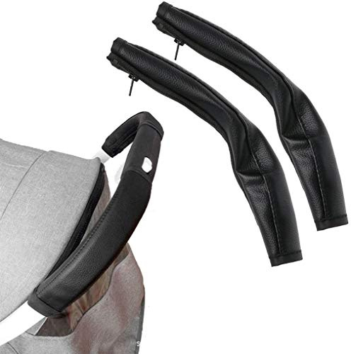 2 Pcs Protection Guidon Poussette, Couverture Protection pour Poussette/Landau, Poussette Accoudoir Poignée Amovible Zipper en Simili Cuir