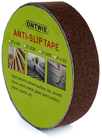 ONTWIE Nastro Antiscivolo Marrone 10m x 2.5cm, Nastro Adesivo Antiscivolo per Scale, Sicurezza, Gradino del Battistrada, Interno, Esterno