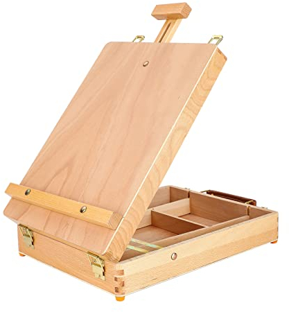 Trintion Table Easel Box Art Supplies Easel Box Wooden Adjustable Foldable Desktop Sketch Portable Art Painting Storage Box for Children's Artist Drawing Student