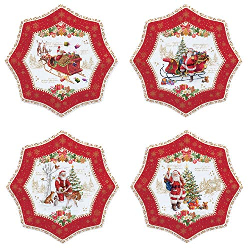 EASY LIFE Set 4 piatti in porcellana 16 cm con Babbo Natale CHME1002