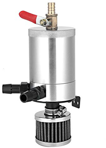 Aramox Serbatoio dell'olio per Auto, Serbatoio Universale per Serbatoio dell'olio in Lega di Alluminio con Kit di Accessori a 2 Porte Nastro Nero Blu Rosso(Argento)