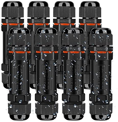 Connettore per cavi impermeabile IP68, manicotto di collegamento per cavo da terra, scatola di collegamento a 3 poli per diametro cavo 3-12 mm, scatola di derivazione esterna impermeabile, 8 pezzi