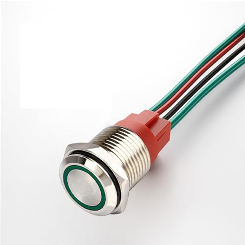 GUUZI 12V-24V/15A Momentan-Drucktaster, NO Wasserdichter Grüner LED-Beleuchteter 19mm Metall Power Start Drucktaster mit Steckdosenkabel