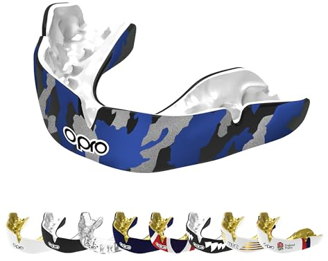 OPRO Instant Custom-Fit Mouth Guard, Dentist-Level Comfort, Protection & Fit - Moldable Mouthguard for Football, Boxing, Rugby, MMA, BJJ, UFC Mouth Piece- Includes Mouth Guard Case (Blue Camo, Adult)