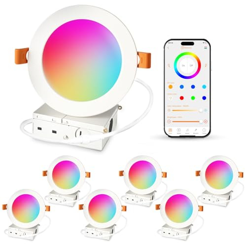 ILC 4 Inch LED Reccessed Downlights Compatible with Alexa (Hub Required), 10W, APP Controlled, RGB Color Changing, 2700K-6000K, 100W Equivalent, Recessed Ceiling Lights,Bluetooth MESH (6 Packs)