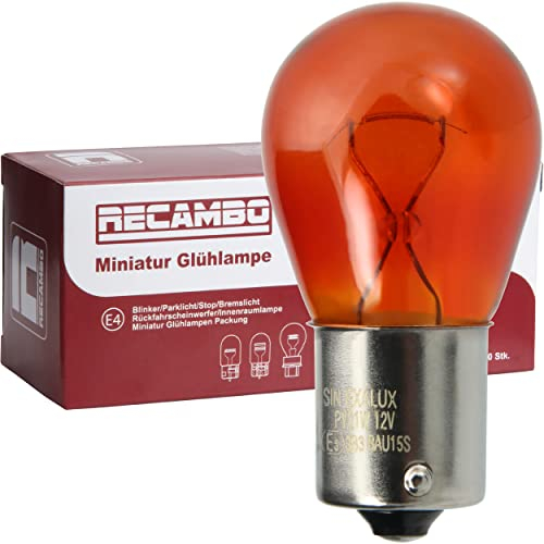 1x Glühbirne Scheinwerferlampe Birne 21W 12V Abblendlicht Fernlicht Glühlampen | E - Prüfzeichen | Sockel BAU15S - Gelb