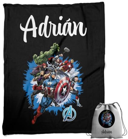ZPUBLI+ Manta Personalizada con Nombre y Texto. Regalo Original para Navidad, cumpleaños, Regalo Infantil, Baby Shower. Manta Invierno Suave y Duradera. (Avengers)