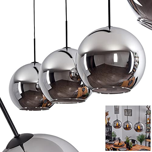 HOFSTEIN Hängeleuchte Koyoto, 3-flammige Hängelampe aus Metall/Glas in Schwarz/Chrom-/Rauchfarben, moderne Pendelleuchte im Retro/Vintage-Design, Ø Schirme 30 cm, E27, Esszimmer, Küche, Wohnzimmer