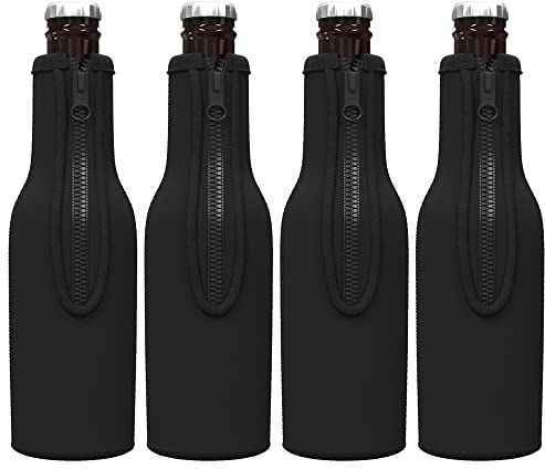 TahoeBay Beer Bottle Sleeves, 12 oz Neoprene Zipper Holders, 12-Pack, Black