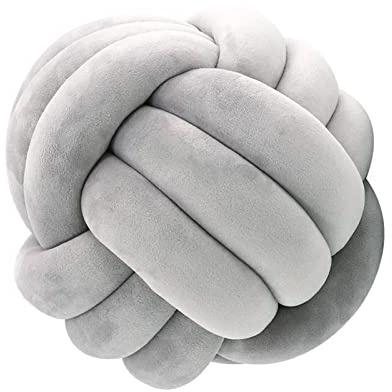 Edumov Soft Knot Ball Pillow, Round Throw Pillows, Hand-woven Velvet Plush Pillow, Kids Cuddle Cushion, 20cm Light Grey