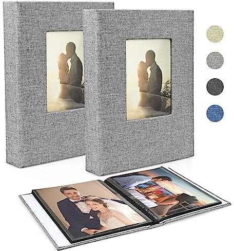 Fotoalbum 10x15 200 - 2 Packungen Klein Mini Leinen Mit Schwarzen Seiten, 100 Seiten für 200 Fotos, Einsteckalbum für Baby Valentinstag Geburtstagsgeschenk