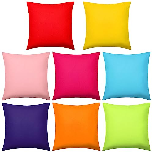 Preboun 8 Pcs 18 x 18 Inch Fresh Colors Decorative Throw Pillow Covers Mixed Solid Color Square Pillow Cases Colorful Cushion Cover for Classroom Couch Bedroom Patio Garden (Covers Only)