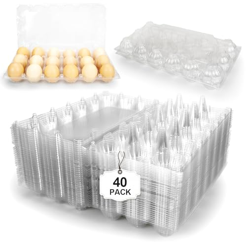 Pintuson 40-Pack Egg Cartons (18 Count) - Clear Plastic Egg Holder for Fresh Chicken Eggs - Reusable 3x6 Gird Egg Container with Secure Snap for Farmers Market & Transport - Fits Small to Large Eggs