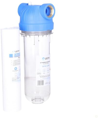 NAJDER Wasserfilter-Gehäuse 10 Zoll, Filterbehälter, 1 Anschluss, Transparent, Max. Betriebsdruck 8 bar, für die Wasserfiltration, Schaumstoffeinlage PP 10 20μm