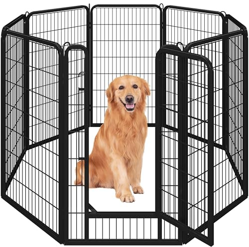 Abician Parc pour Chien 71 x 120 cm Enclos Parc 8 Panneaux avec Porte Noir | Clôture Pliable pour petit animal chien chiot lapin canard, Chenil en Métal, Barriere chien Panneaux intérieur/extérieur