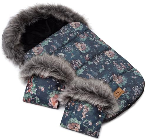 BabyFußsack Minky WinterFußsack und Handmuff SET für Kinderwagen Maße 85 cm für Buggy Wald [071][073]
