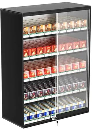 Cigarette Display Case- Wall Mounted Cigarette Rack- Sliding Door With LockCigarette Display Cabinet- 5/10 Pack Of Cigarettes- for Market Store Store Retail ( Color : Black , Size : 56.5x28.8x75cm )