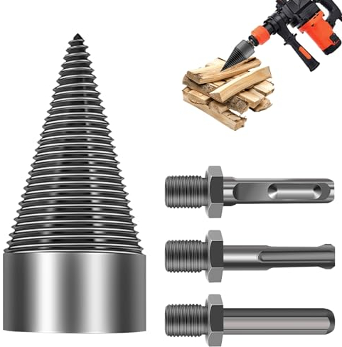 Bebochoi Fendeuse Bois Cône, Fendeuse à Bois Perceuse Sûre avec 3 Poignées, Fendeur de Buche 50mm pour Perceuse Électrique, Fendeuse de Bûches pour Machine à Bois de Chauffage, Pour Coupe Bois